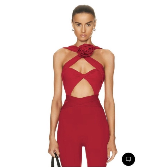Magda Butrym Red bodysuit Top with Crisscross Design - Picture 2 of 5